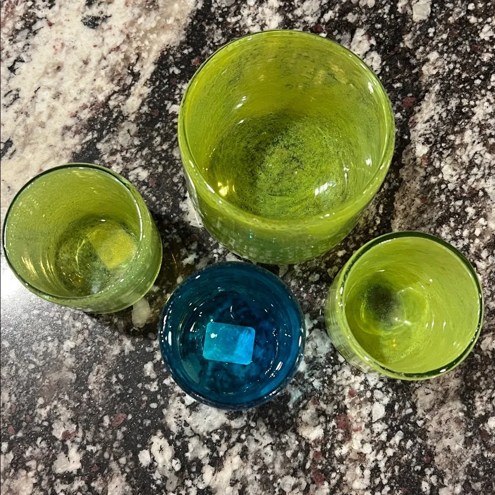 Crate&Barrel Green and Blue Glass Candle Holders